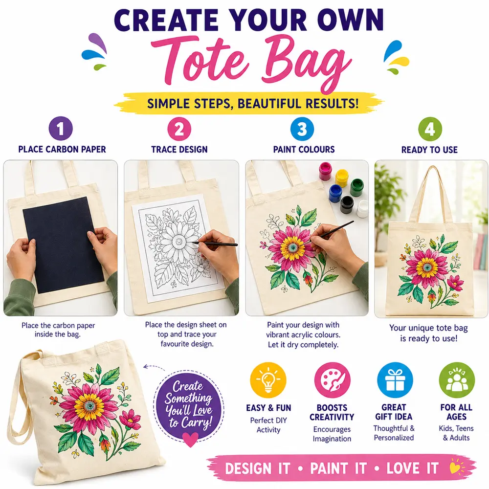 DIY tote bag painting activity – step by step craft kit for kids and adults