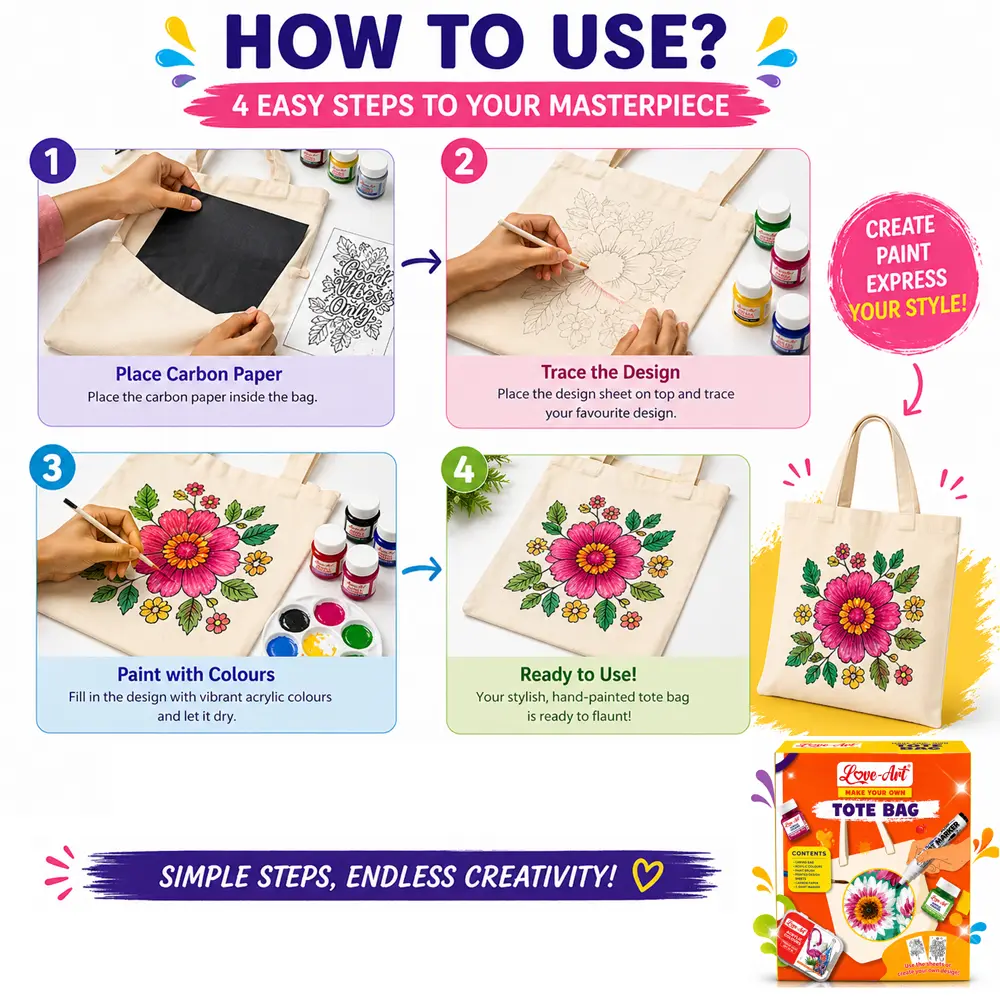 Paint brush included in Love-Art tote bag painting kit for kids and adults