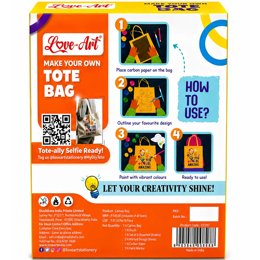 Hand-Painted Canvas Tote Bag – Love-Art DIY Craft Kit Result