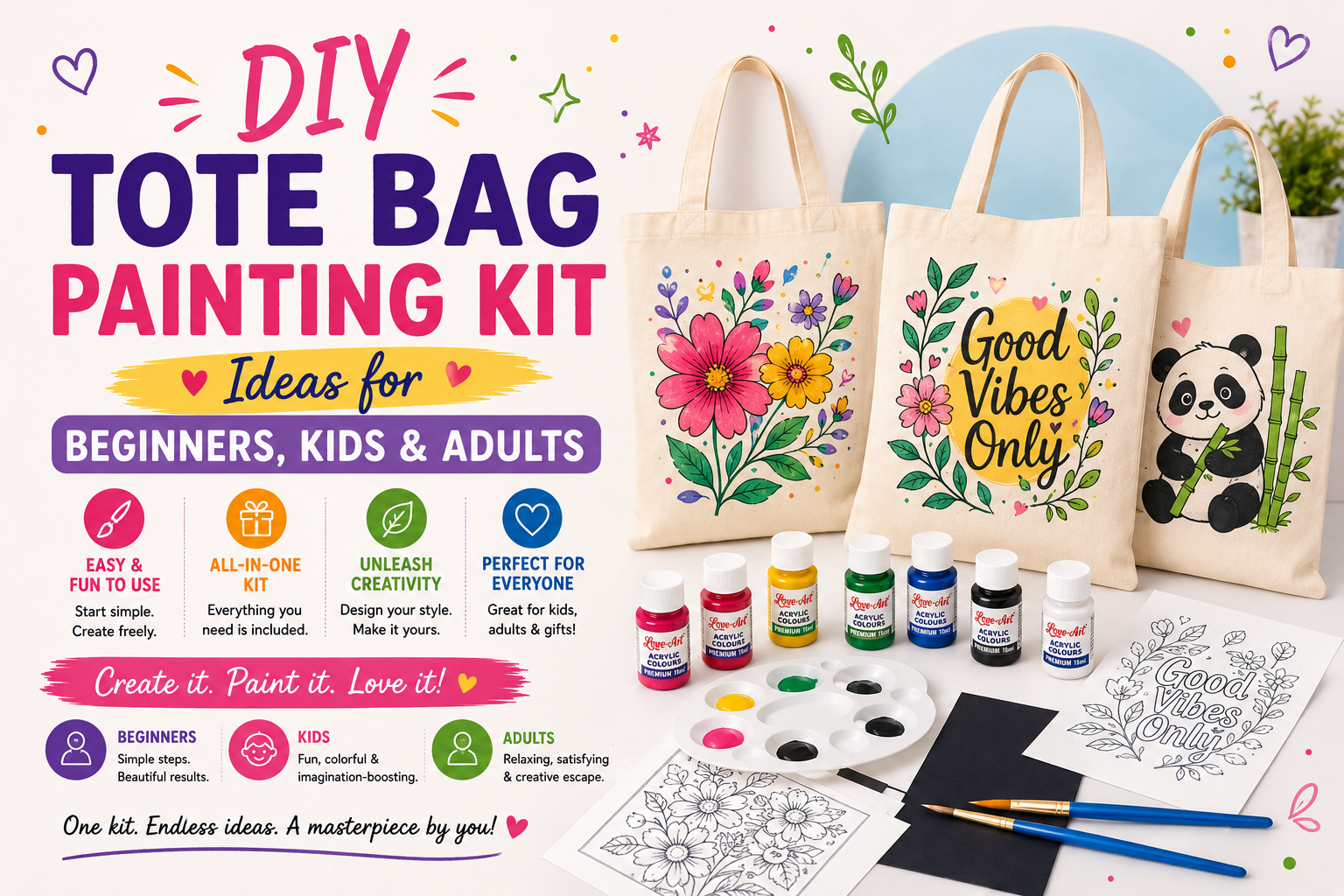 DIY Tote Bag Painting Kit Ideas for Beginners, Kids & Adults