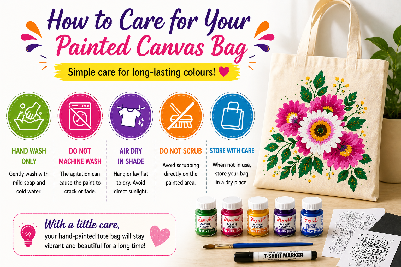 Painting a canvas tote bag with Love-Art acrylic colours – tips for best results