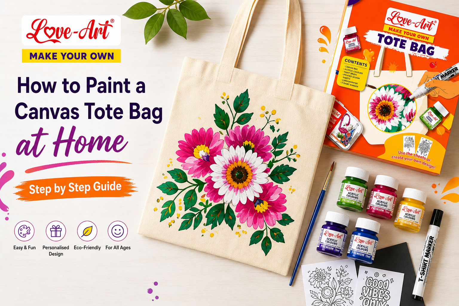 How to paint a canvas tote bag at home – Love-Art step by step guide for kids and adults