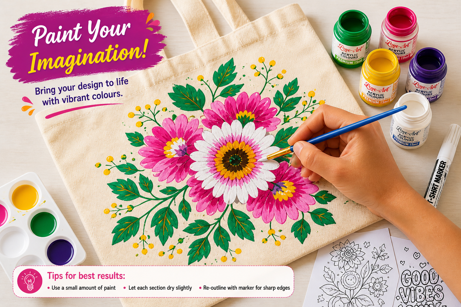 Painting a canvas tote bag with Love-Art acrylic colours – tips for best results