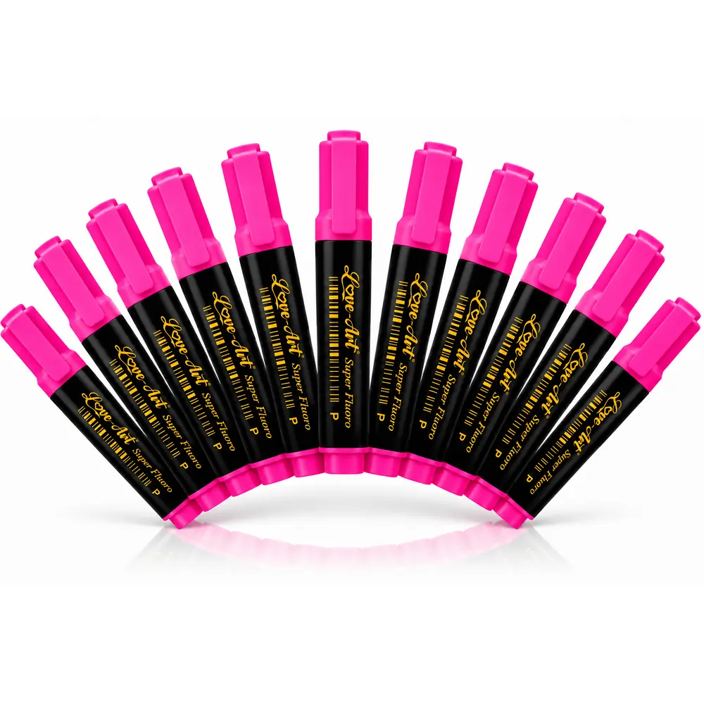 love-art-pink-highlighter-10-pack Pink fluorescent highlighter marker from Love-Art Hi-Li Super Fluoro range designed for bright and smooth highlighting