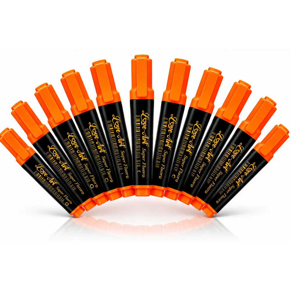 orange-highlighter-pack-10 Orange fluorescent highlighter marker from Love-Art Hi-Li Super Fluoro series for bold highlighting and office use